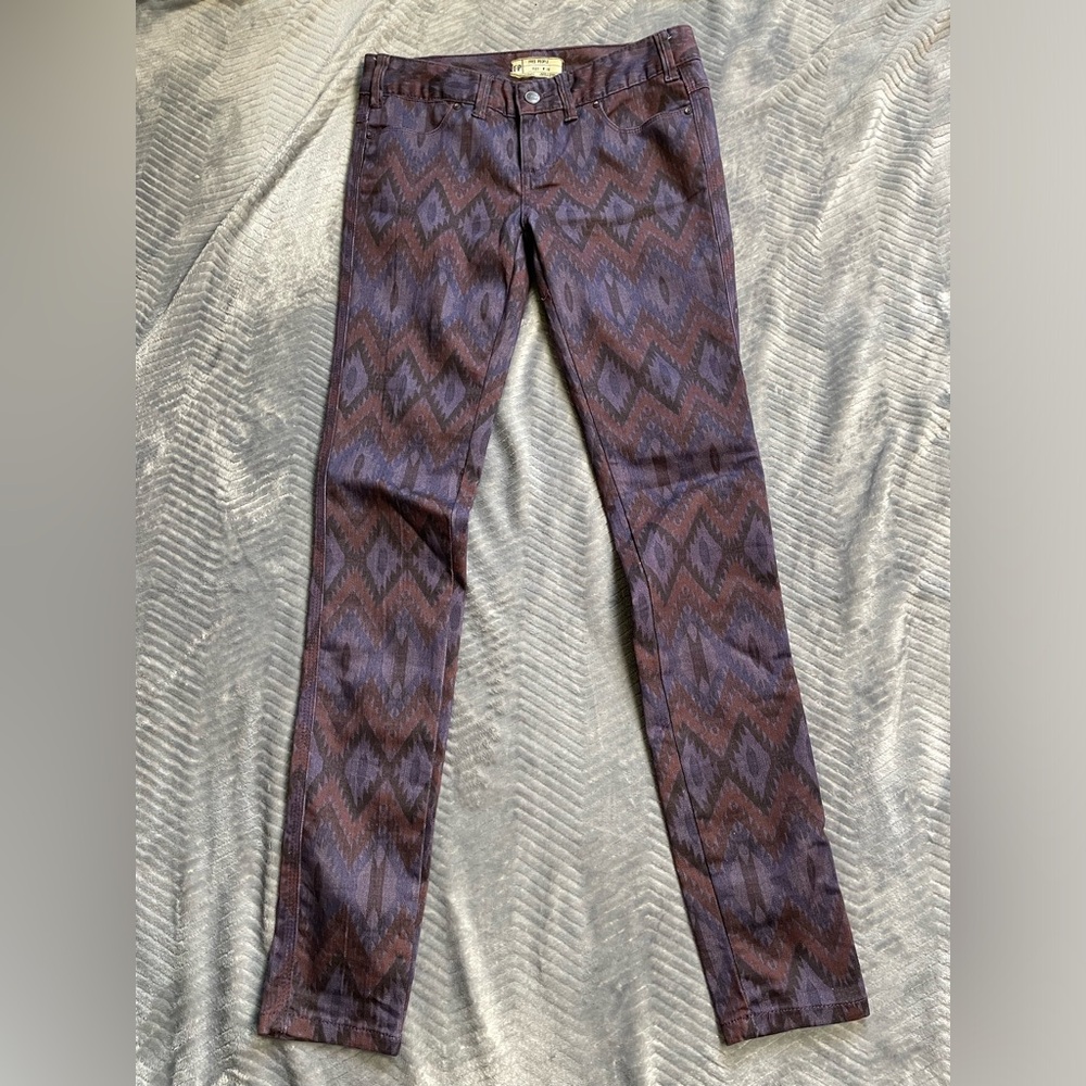 Free People Printed Ikat Aztec Skinny Jeans Deep Plum Combo‎ 26